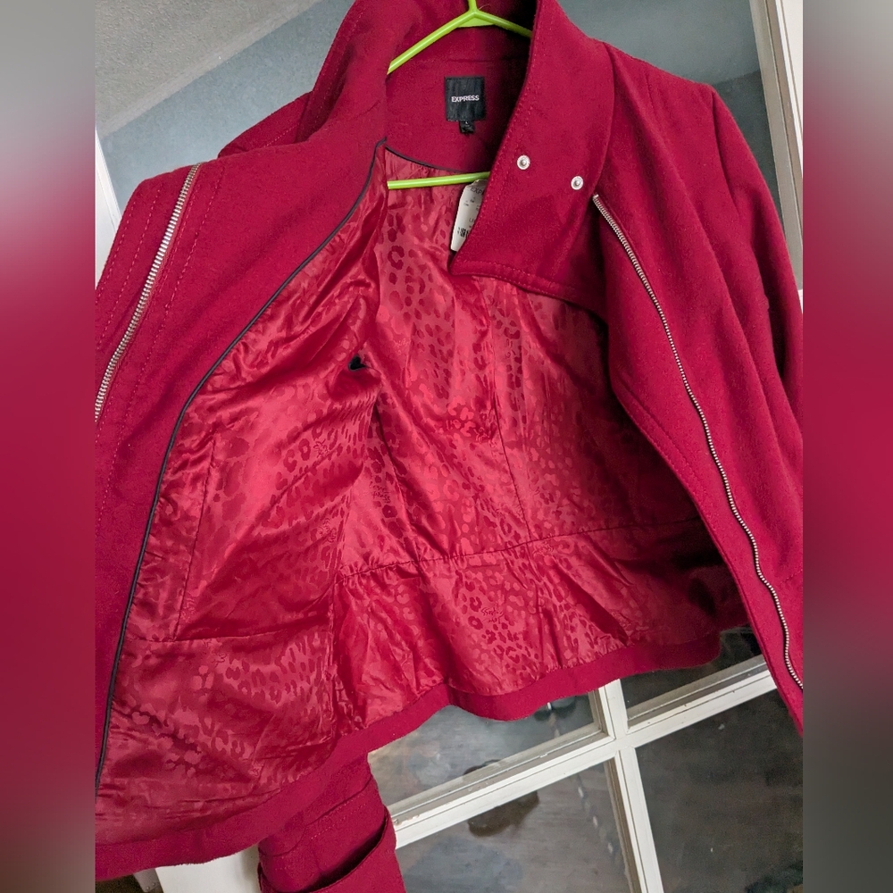 NWT Express Moto Jacket Pea Coat with Funnel Neck in Red size large - Picture 7 of 8